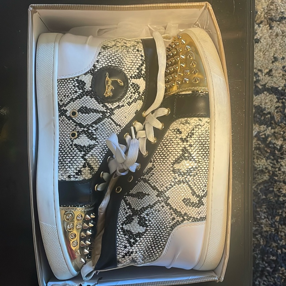 Christian Louboutin Lou Spikes Mens Flat Python High Top